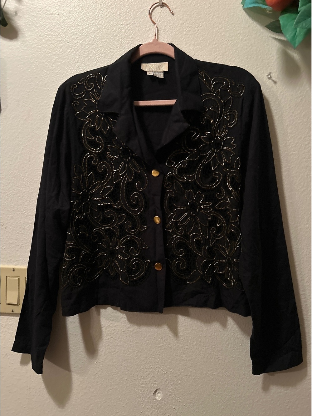 Cache Black Rayon Beaded Embroidered Jacket Size Small